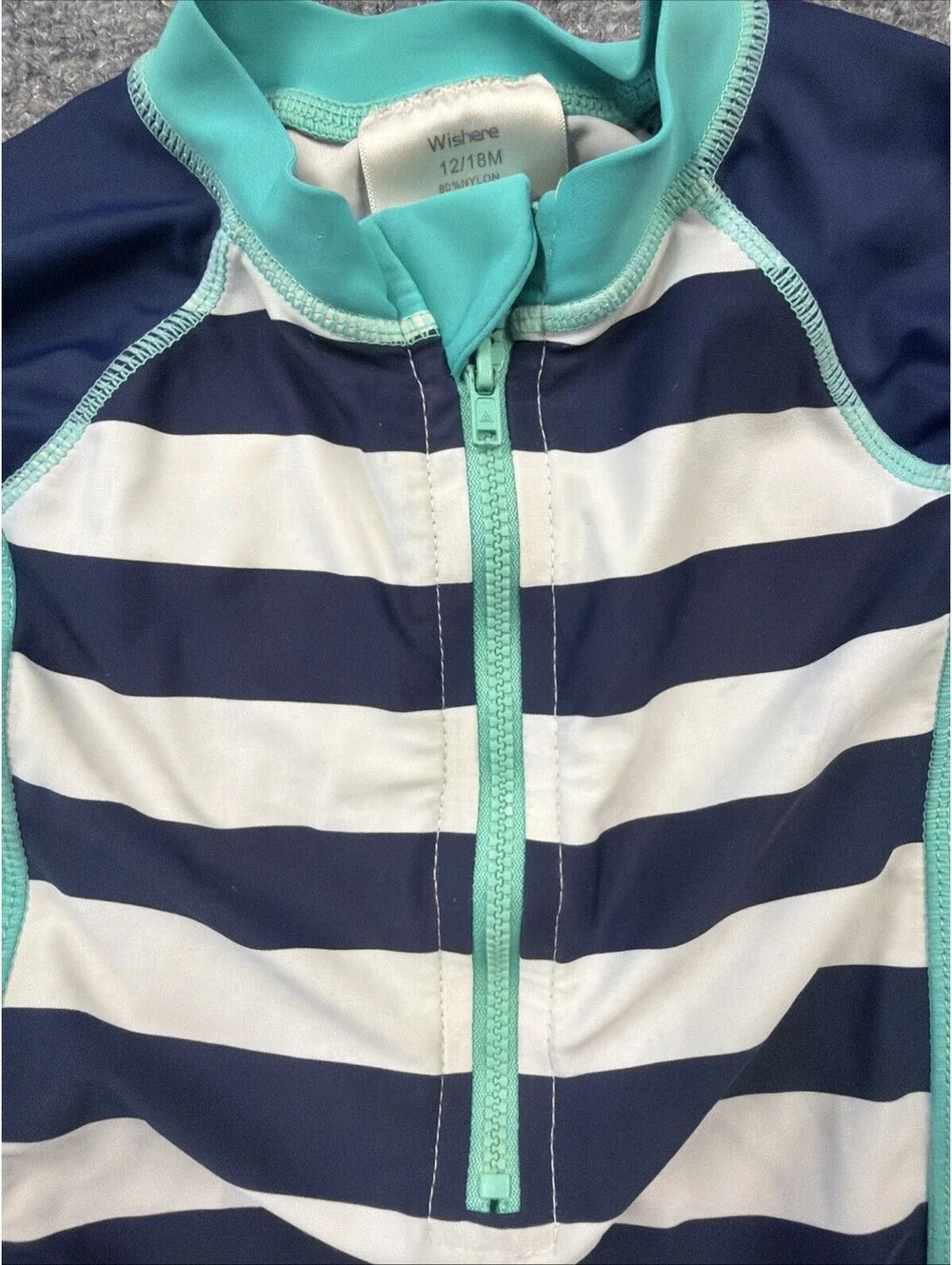 Wishere Boys One Piece Navy blue and Teal Baby Swimsuit 12/18 Mo